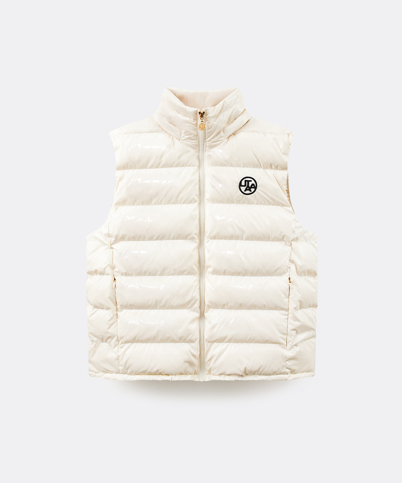 UTAA Men's Glossy Color Hood Down Vest - Ivory