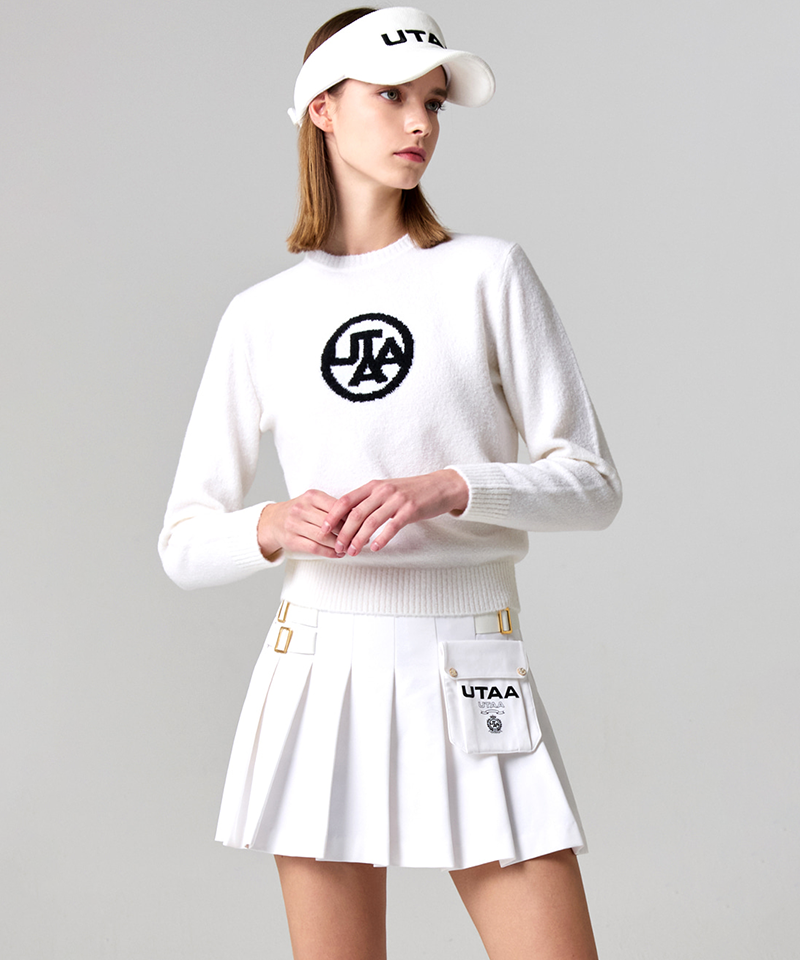 UTAA Women's Jumbo Emblem Wool Blended Knit Pullover - Ivory