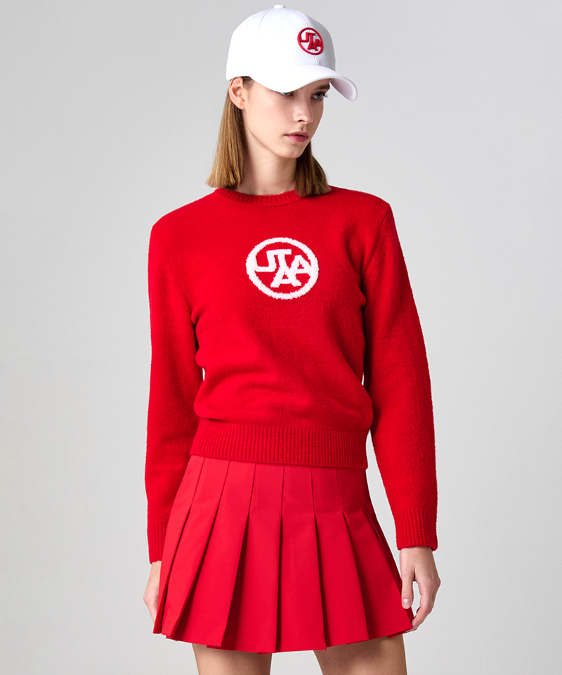 UTAA Women's Jumbo Emblem Wool Blended Knit Pullover - Red