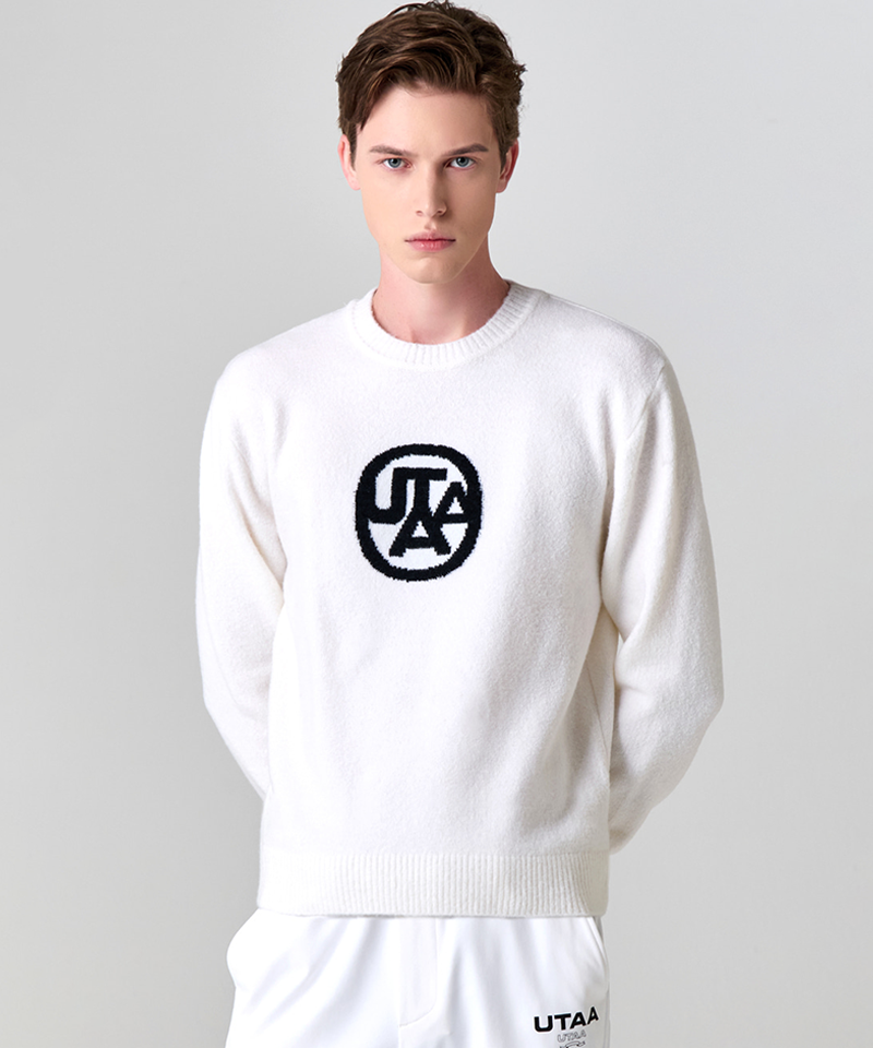 UTAA Men's Jumbo Emblem Wool Blended Knit Pullover - Ivory