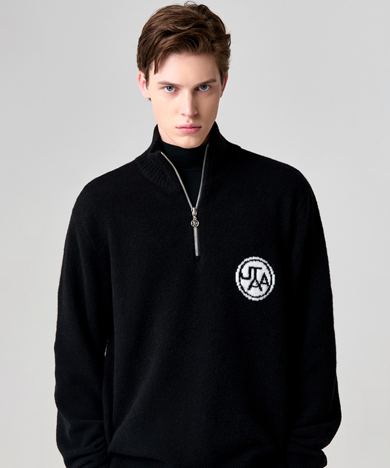 UTAA Men's Logo Stamp Wool Blended Half Zip-up Knit - Black