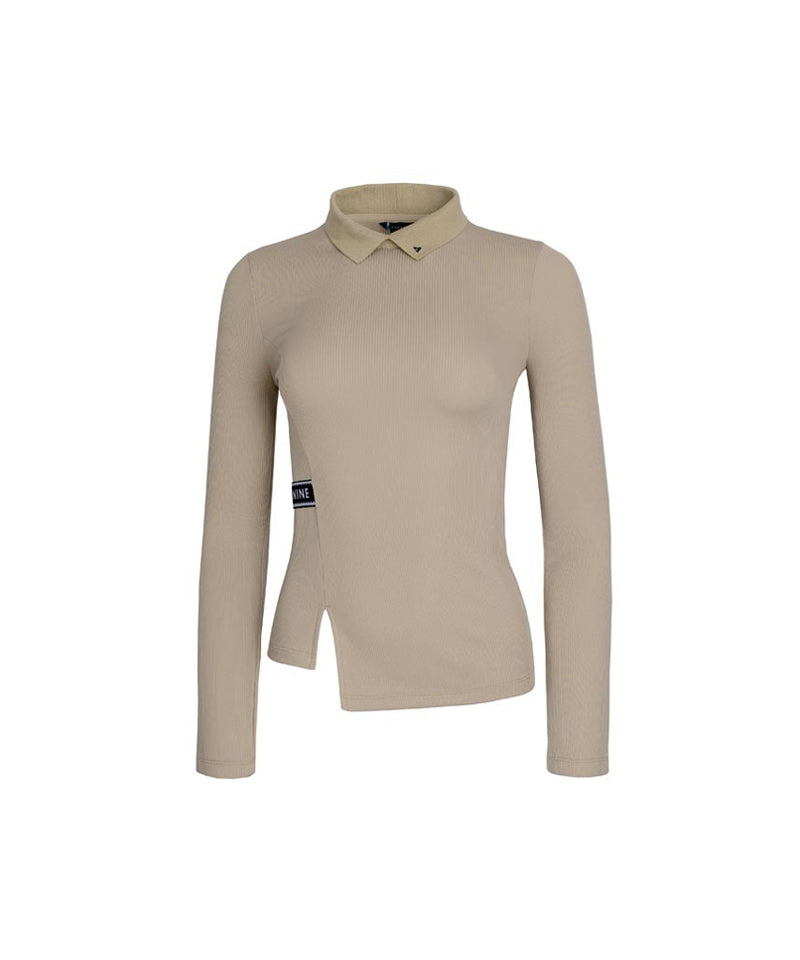 CREVE NINE: Ribbed Uncut T-shirt - Beige