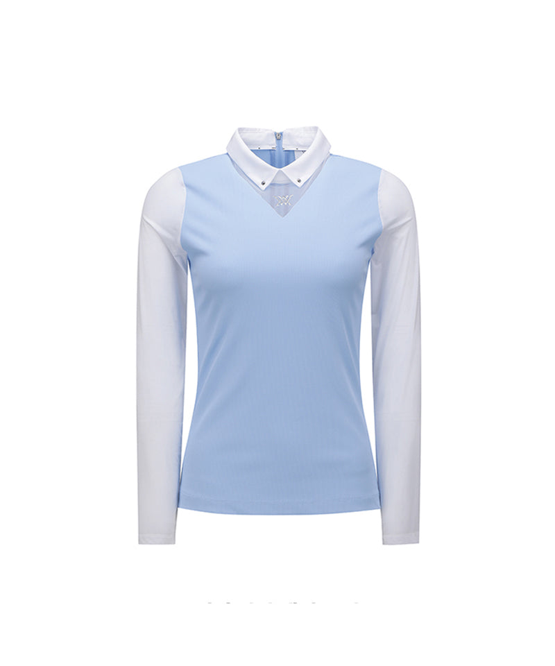 ANEW Golf: W Triangle Mesh Block Long T-Shirt - S/Blue
