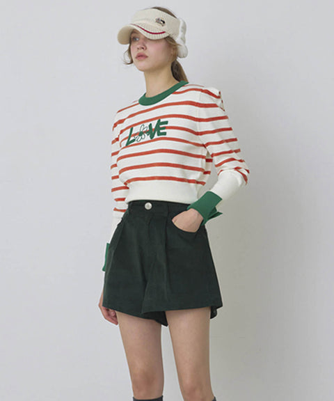 KANDINI A-line Corduyoy Short Pants - Dark Green