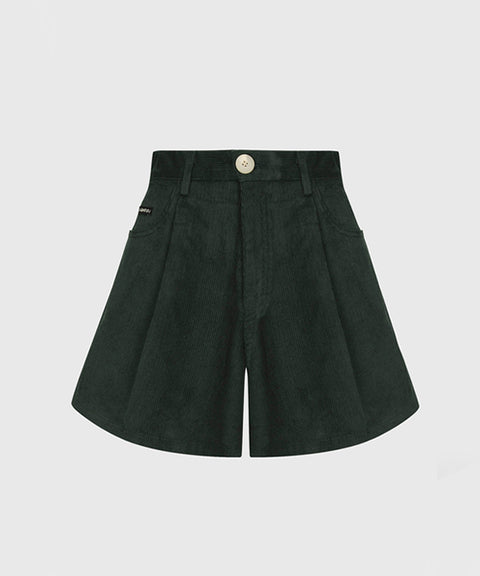 KANDINI A-line Corduyoy Short Pants - Dark Green