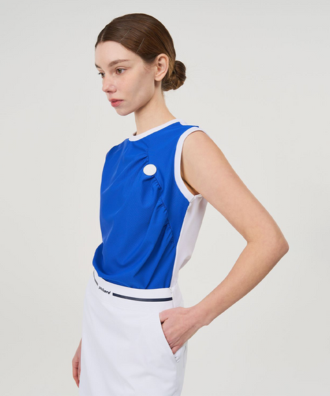 POSHERD Color Block Cool Shirring Sleeveless - Blue