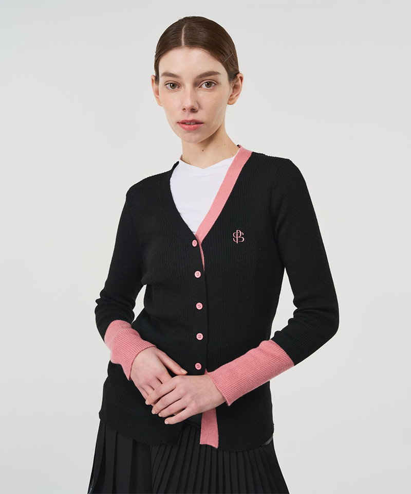 POSHERD Block V-Neck Knit Cardigan - Black