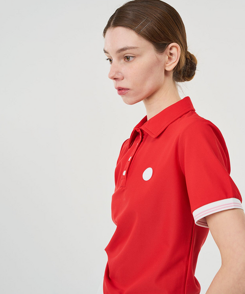 POSHERD Cooling Mesh Button Pique Top - Red
