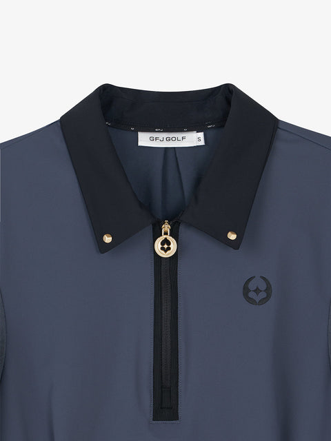 GFJ Golf Women's Half Zip Polo - Black