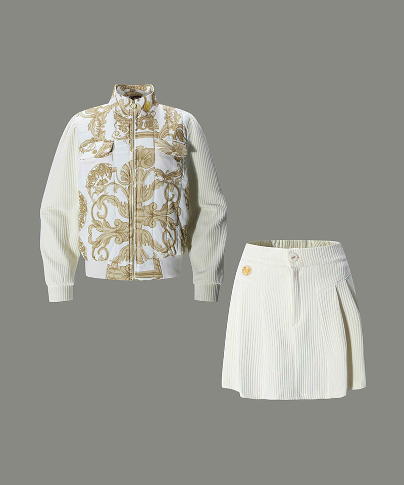 Saint Royal Quilted Padding Blouson Set Two (Top+Skirt)