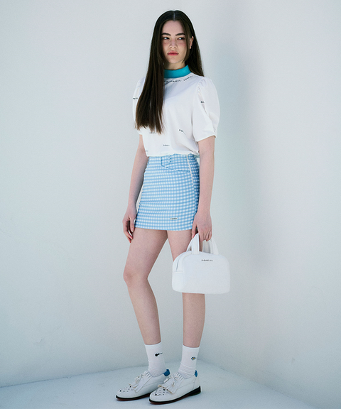 KANDINI Slim Check Mini Skirt - Sky Blue