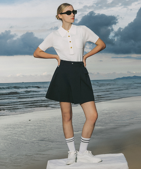 OBER Golf Solid Summer Collar Knit - White