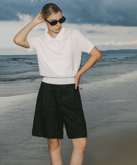 OBER Golf Weaving Texture Collar Knit - Ivory