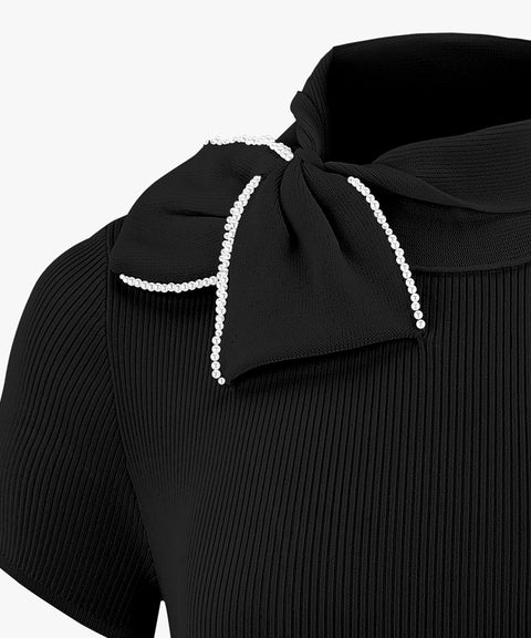FAIRLIAR Pearl Big Ribbon Knit - Black