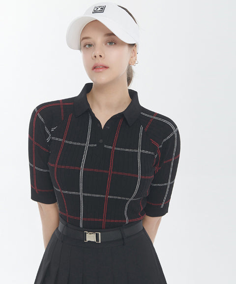 Q.C PLAY: Color Block Check Caravan Knit - Black