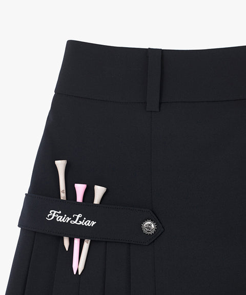 FAIRLIAR High Waist Side Pleated Skirt - Black