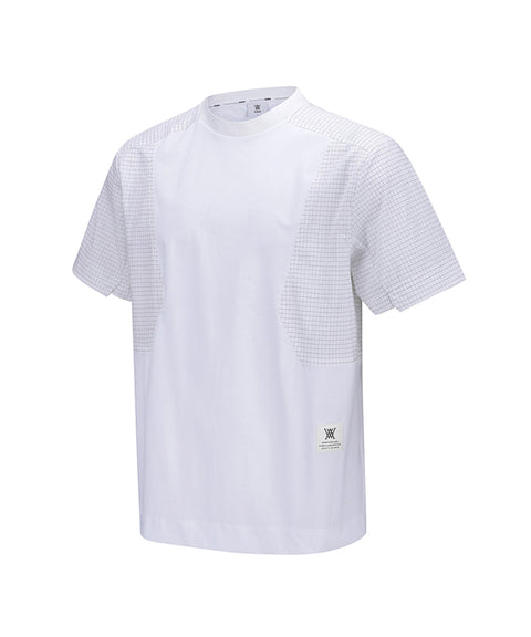 Men  Wooven Sleeve Crew Neck - White