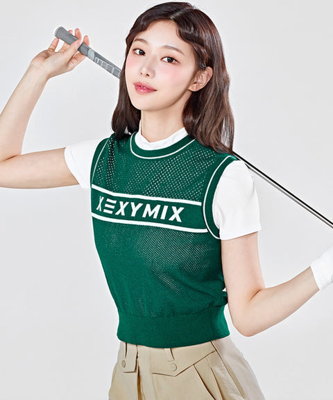 XEXYMIX Golf See-Through Knit Vest - Dark Green
