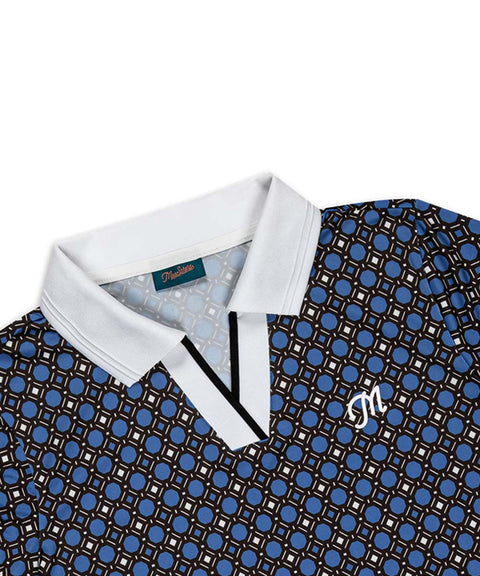 MEASPHERA WOMEN REGULAR-FIT OPEN COLLAR PATTERN POLO SHIRT - BLUE