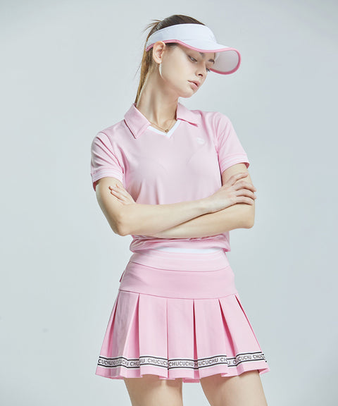 CHUCUCHU V-neck Short Sleeve Top - Light Pink
