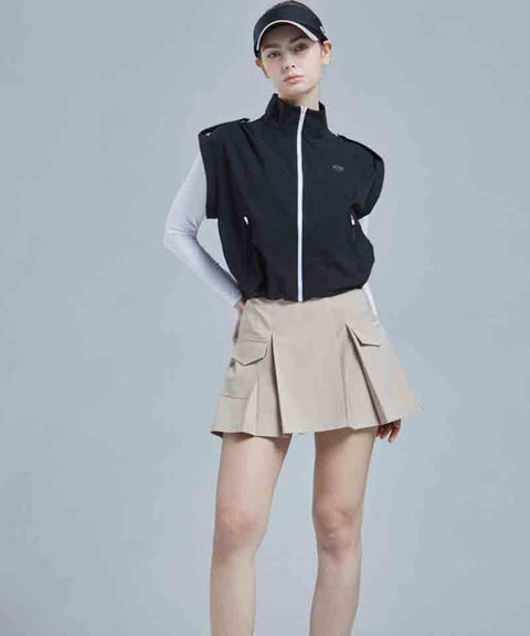 CHUCUCHU Pocket Back Pleated Skirt - Beige
