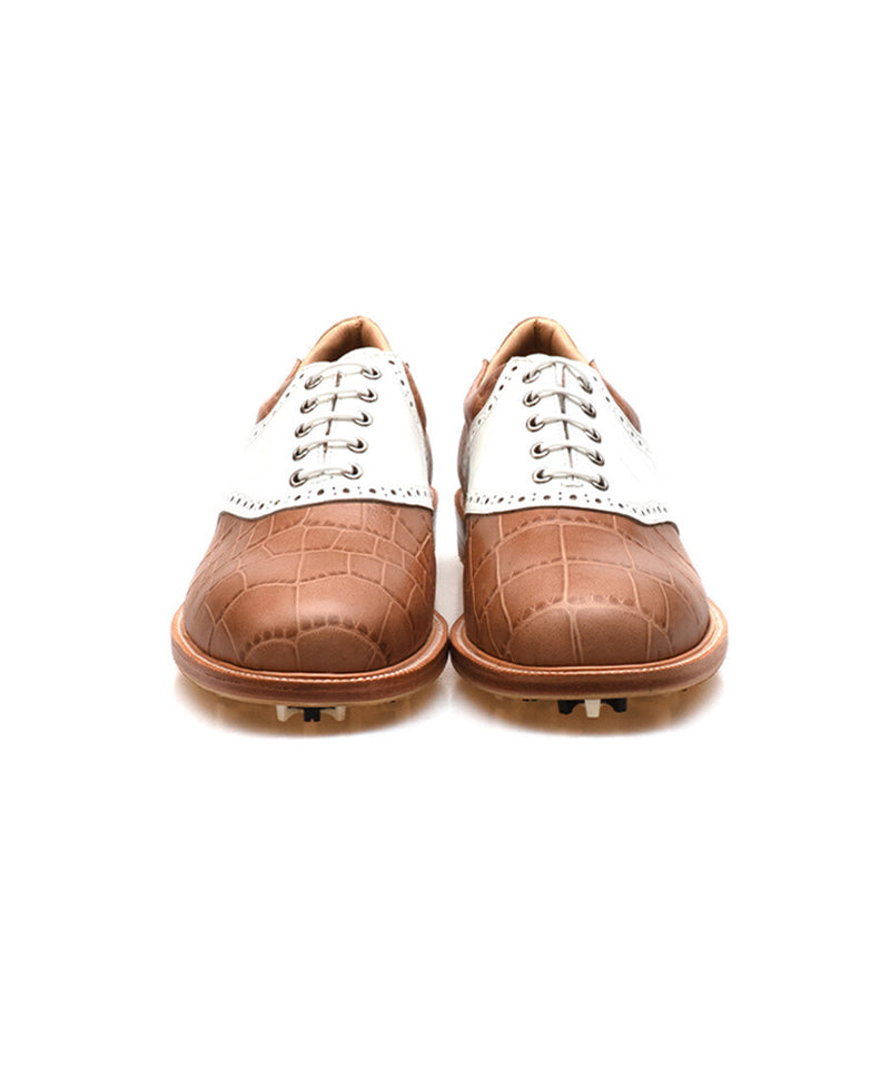 ALL CLASSIC Golf Plain Toe Classic Golf Shoes - Ivory/ Brown