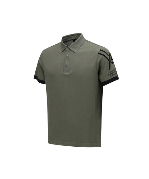 ANEW GOLF Men's SM Logo Point Short Sleeve Sweater - Light Khaki