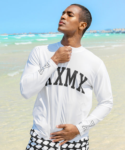 XEXYMIX Swim Men's Arch Logo Zip-Up Rash Guard - White