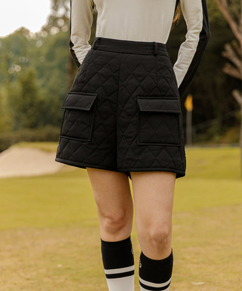 OBER Golf Diamond Quilting Padded Shorts - Black