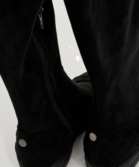 Anell Golf Quilted Suede Spandex Boots - Black