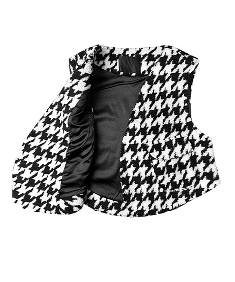 BENECIA 12 Fleece Houndstooth Vest  - Black