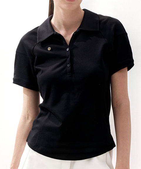 Anell Golf Sandra Jersey Collar Top - Black