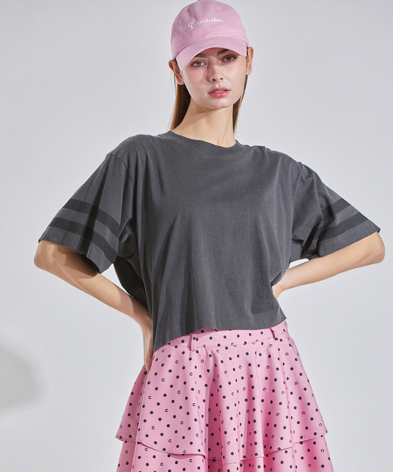 CHUCUCHU Line Overfit Short Sleeve Top - Charcoal