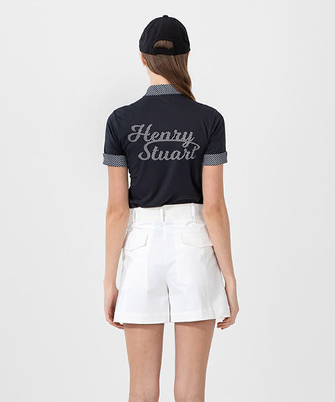 HENRY STUART Women's Tie Neck Short Sleeve T-Shirt - Black