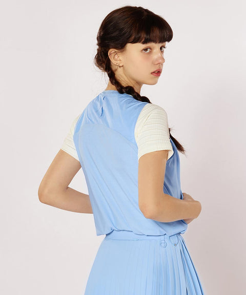 CREVE NINE: Jersey Mix Woven Vest - Sky Blue