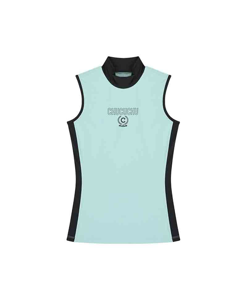 Hole Mock Neck Sleeveless Top  - Mint