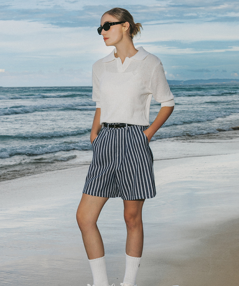 OBER Golf Belt Set Striped Belted Shorts - Blue