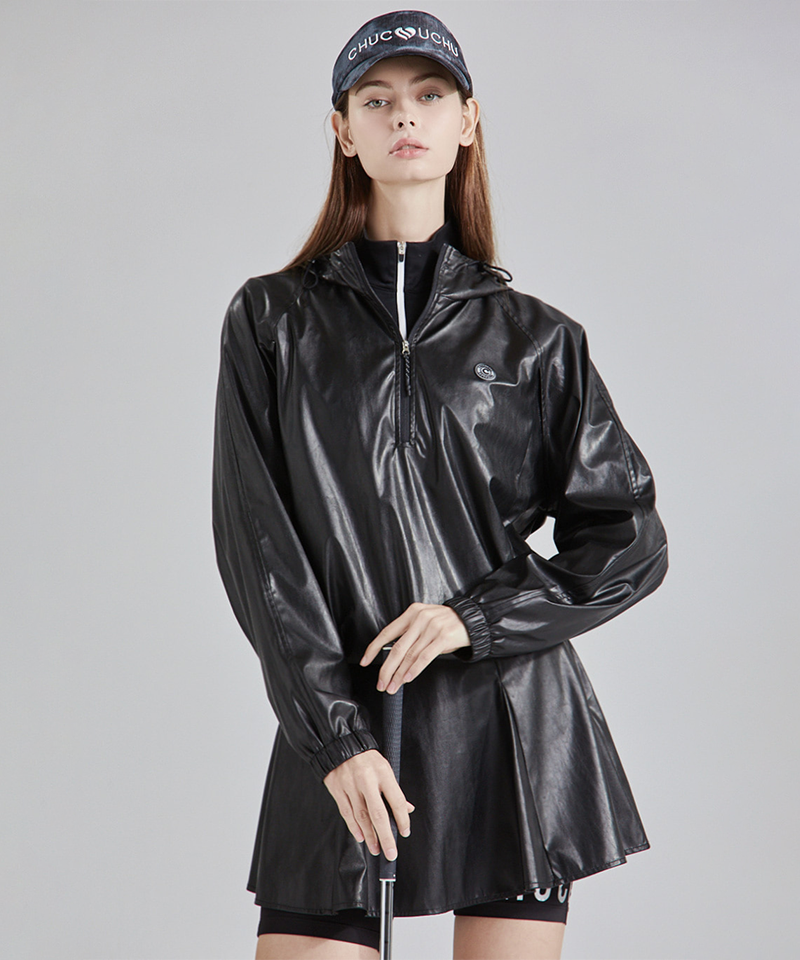 Glossy Anorak Hooded Jumper - Black