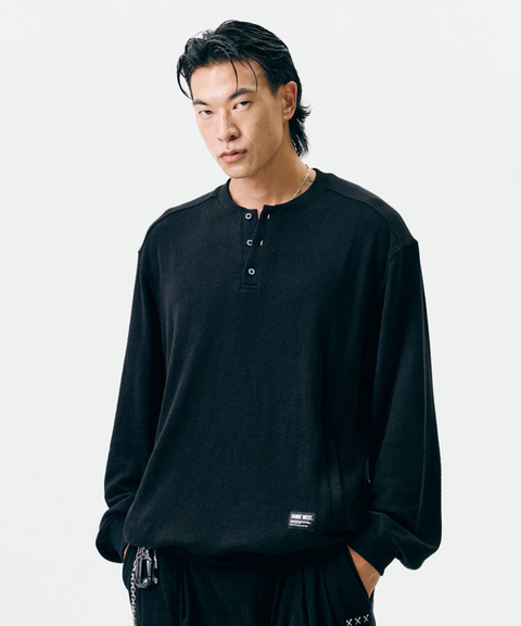 Jamie West Henley-Neck Pocket Knit MTM - Black