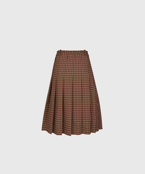 KANDINI Check Midi Pleated Skirt - Brown