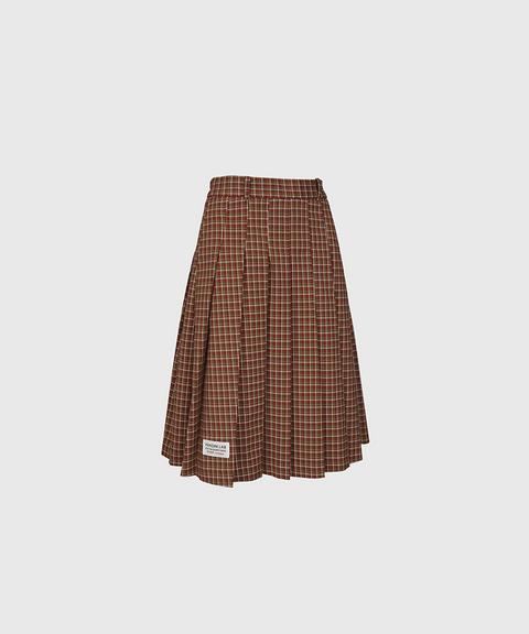 KANDINI Check Midi Pleated Skirt - Brown