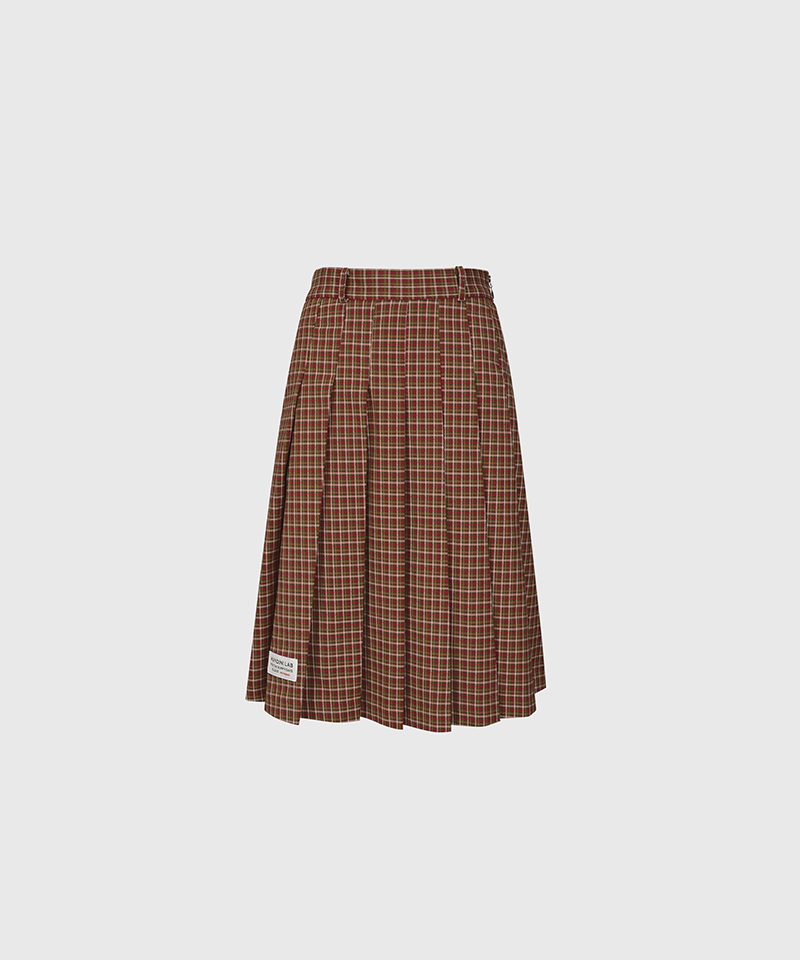 KANDINI Check Midi Pleated Skirt - Brown