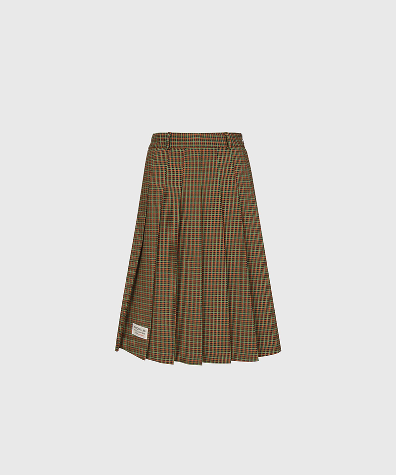 KANDINI Check Midi Pleated Skirt - Navy