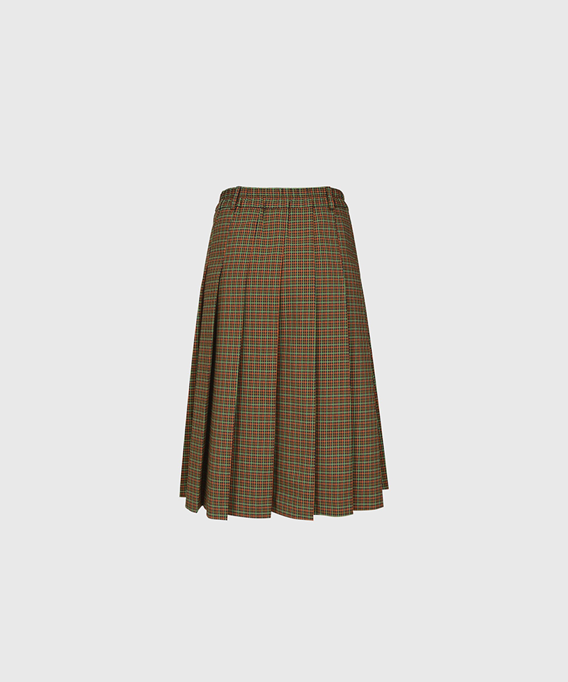 KANDINI Check Midi Pleated Skirt - Navy