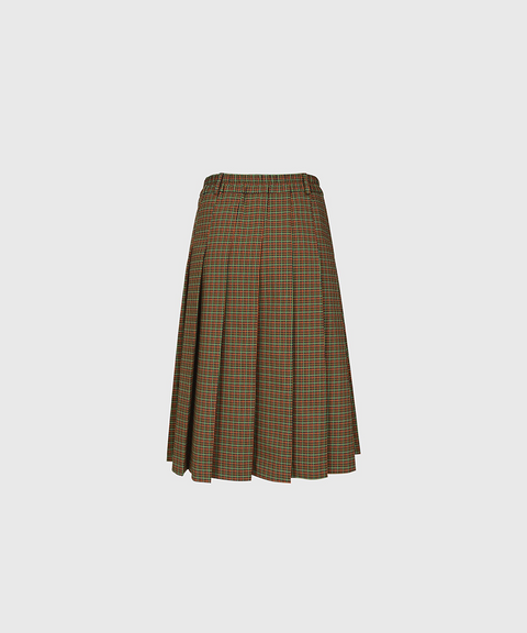 KANDINI Check Midi Pleated Skirt - Navy