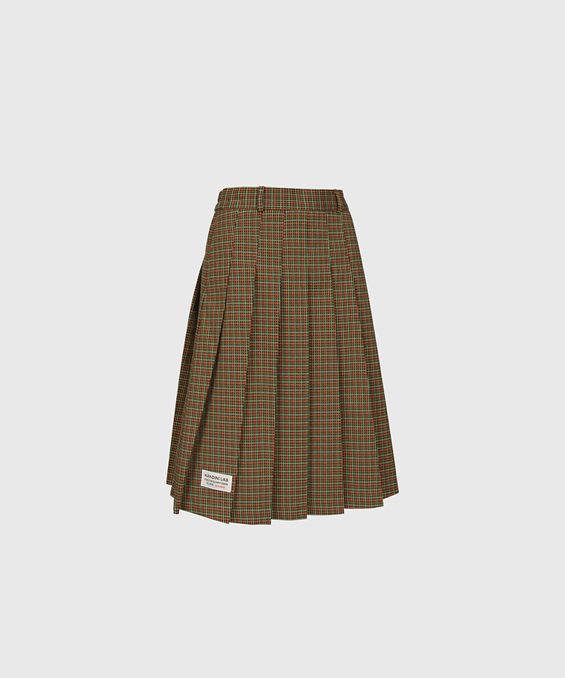 KANDINI Check Midi Pleated Skirt - Navy