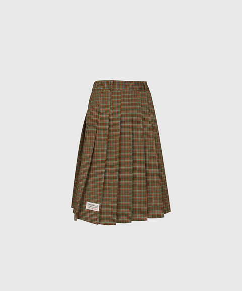 KANDINI Check Midi Pleated Skirt - Navy