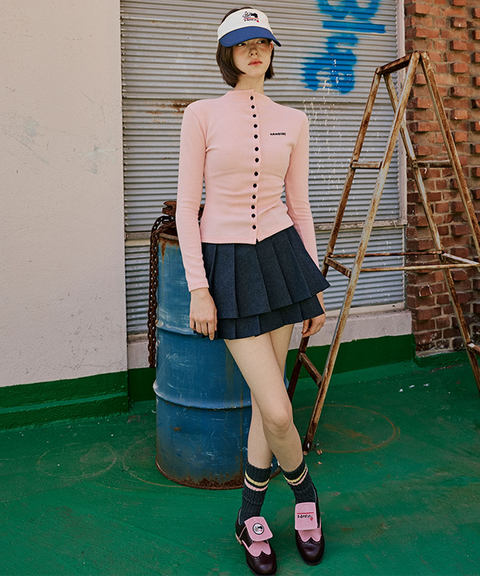 KANDINI Covered Button Cardigan - Pink