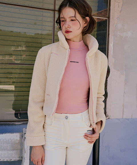 KANDINI Cropped Fleece Jacket - Light Beige
