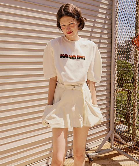 KANDINI Fluffy Logo Puff Tee - Cream